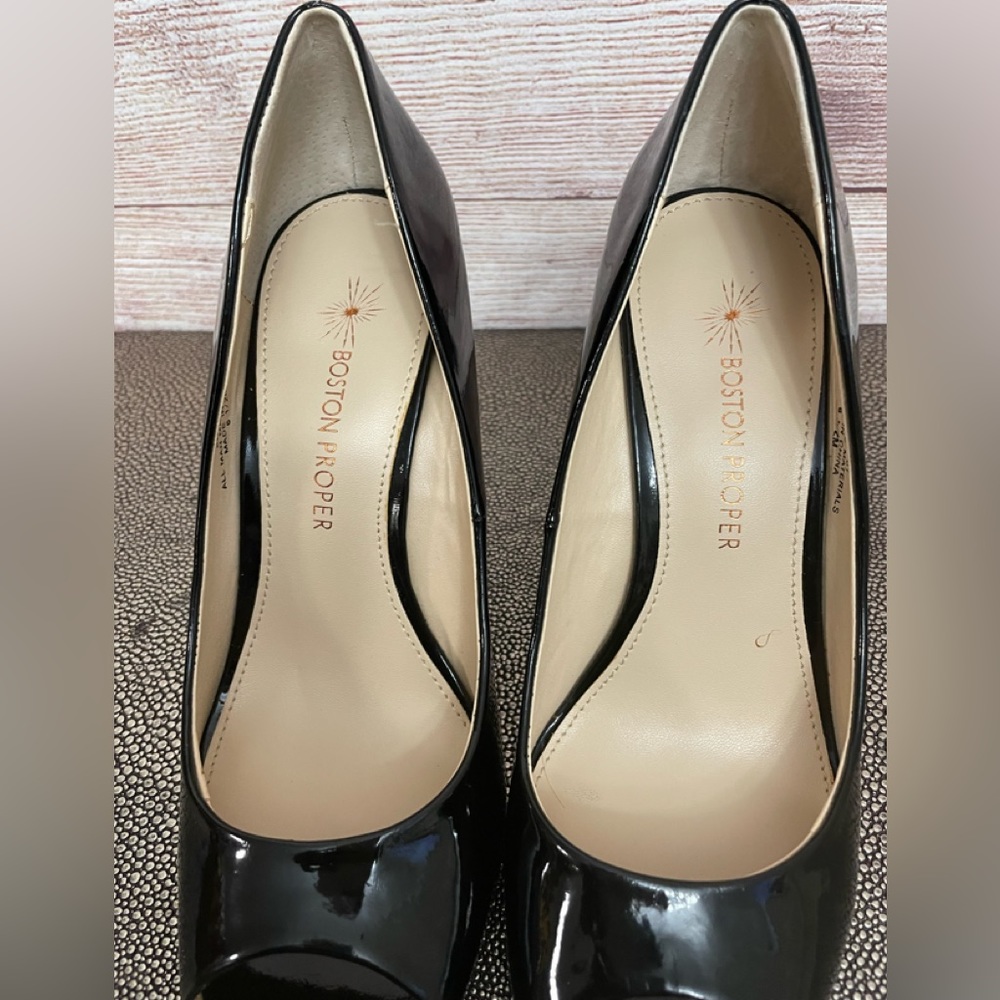 Boston Proper  Women's Black Peep Toe Wedges 6.5M, 4.5" Pre-owned
